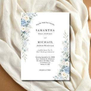 Dusty Blue White Cream Florals Wedding Invitation