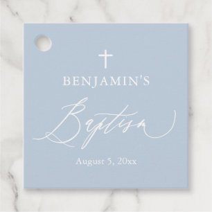 Dusty Blue White Cross Boy Baptism Favour Tag