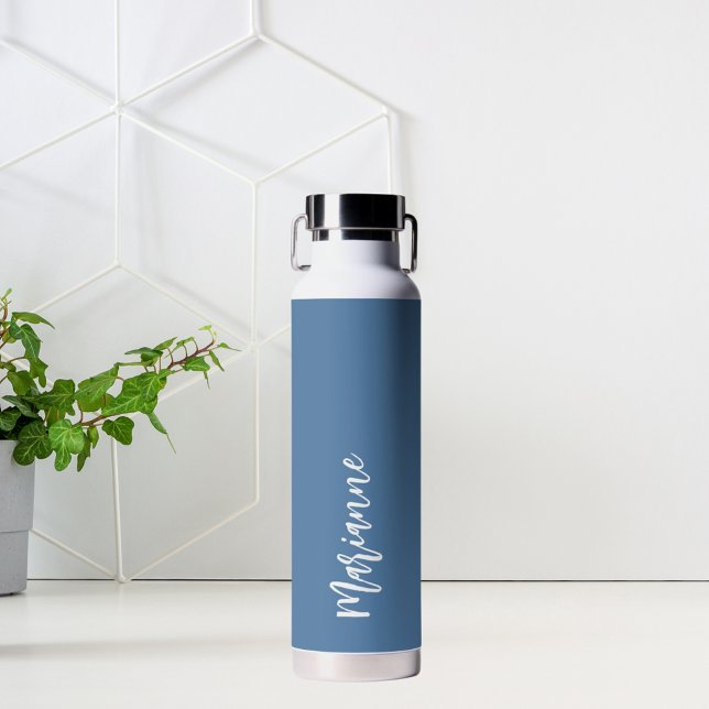 Dusty blue white custom name script water bottle (Creator Uploaded)