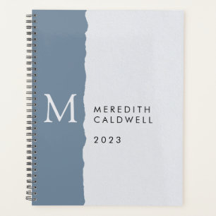 Dusty Blue White Deckled Edge Colour Block Monogra Planner