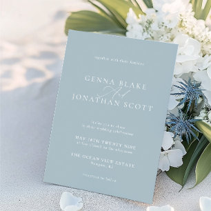 Dusty Blue & White Elegant Minimalist Wedding Invitation