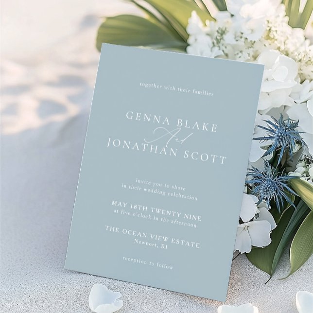 Dusty Blue & White Elegant Minimalist Wedding Invitation (Dusty Blue & White Elegant Minimalist Wedding Invitation)