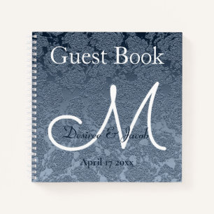 Dusty Blue White Elegant Wedding Monogram Notebook