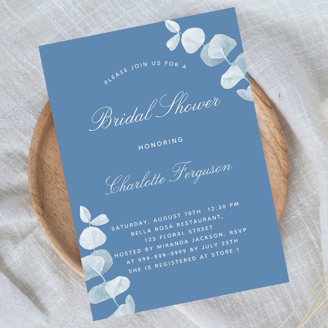 Dusty blue white eucalyptus bridal shower invitation (Creator Uploaded)