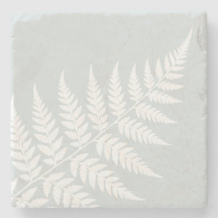 Dusty Blue White Fern Botanical Wedding Stone Coaster