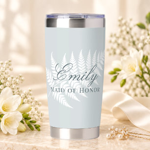 Dusty Blue White Fern Elegant Maid of Honour Insulated Tumbler