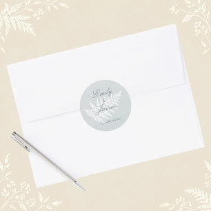 Dusty Blue White Fern Minimalist Botanical Classic Round Sticker