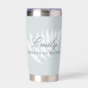 Dusty Blue White Fern Pastel Matron of Honour Insulated Tumbler