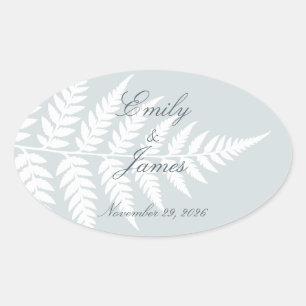 Dusty Blue White Fern Refined Woodland Oval Sticker