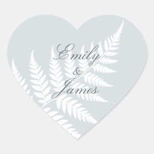 Dusty Blue White Fern Romantic Botanical Heart Sticker