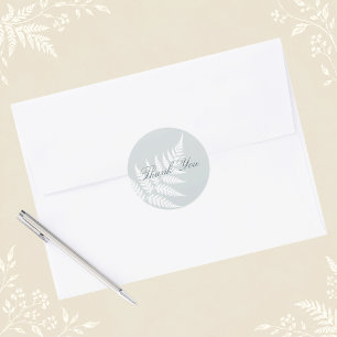Dusty Blue White Fern Woodland Thank You Classic Round Sticker