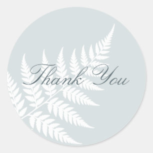 Dusty Blue White Fern Woodland Thank You Classic Round Sticker