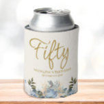 Dusty Blue White Floral 50th Birthday Name Can Cooler<br><div class="desc">Elegant dusty blue and white roses,  floral,  and greenery women's 50th birthday party can cooler. Personalised with the name of the guest of honour,  her age,  and her party date.  Contact me for assistance with your customisations or to request additional matching or coordinating Zazzle products for your party.</div>
