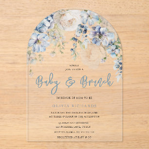 Dusty Blue & White Floral Baby Shower Brunch Acrylic Invitations