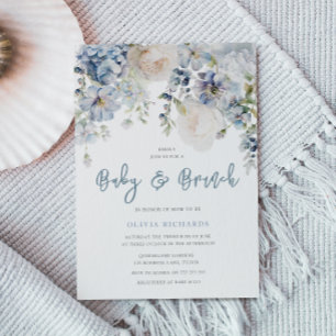 Dusty Blue & White Floral Baby Shower Brunch Invitation