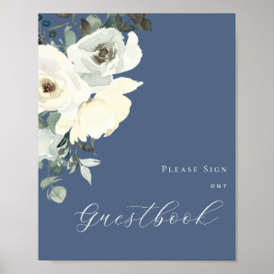 Dusty Blue & White Floral- Blue Guestbook Sign