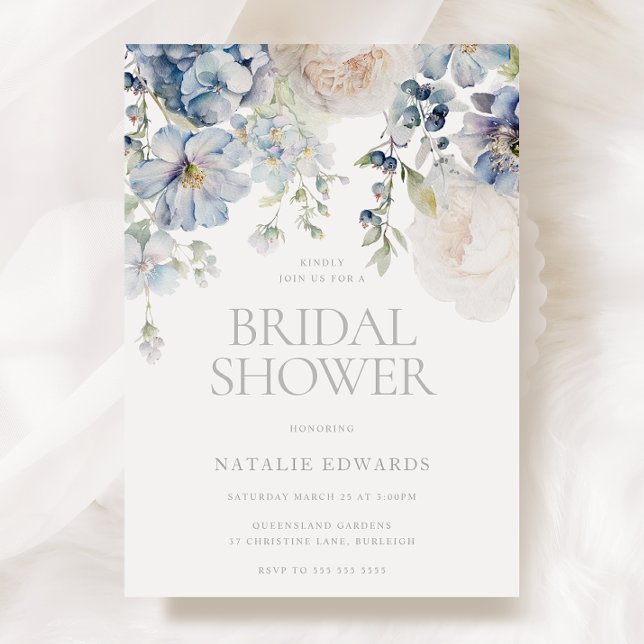 Dusty Blue & White Floral Bridal Shower Invitation (Creator Uploaded)