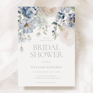 Dusty Blue & White Floral Bridal Shower Invitation