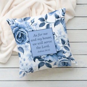 Dusty Blue White Floral Christian Bible Verse  Cushion