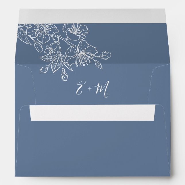 Dusty Blue White Floral Custom Monogram Envelope (Back (Bottom))