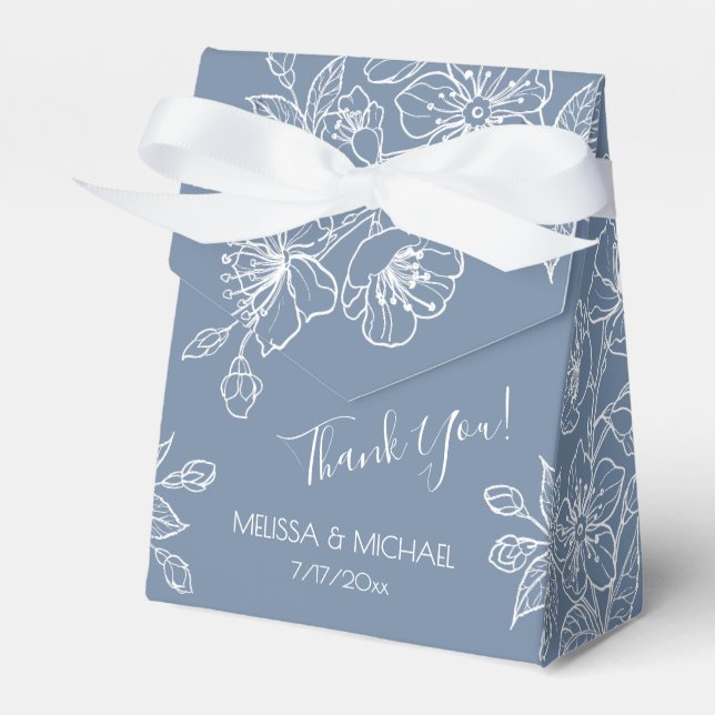 Dusty Blue White Floral | Custom Wedding Favour Box (Front Side)