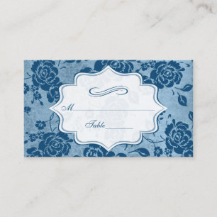 Dusty Blue, White Floral Damask Place Cards