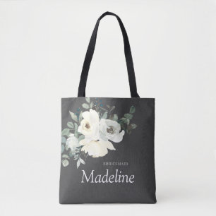 Dusty Blue & White Floral- Grey Tote Bag