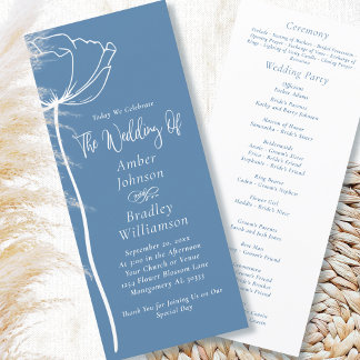 Dusty Blue White Floral Modern Minimal Wedding  Programme