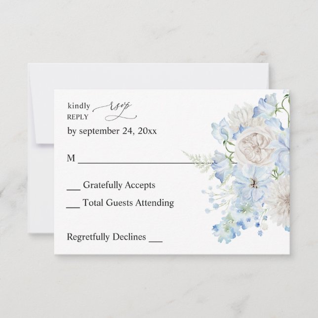 Dusty Blue & White Floral no Meal RSVP (Front)