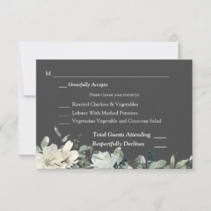 Dusty Blue & White Floral RSVP 3 Meal Card- Grey Card