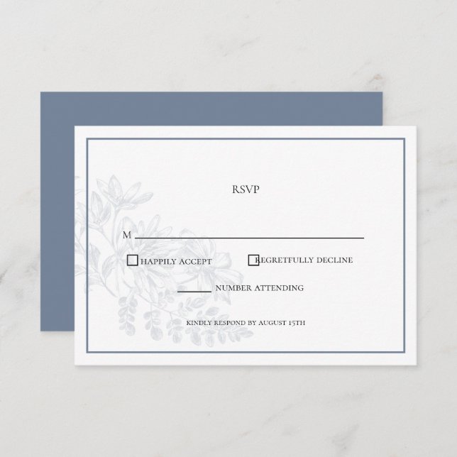 Dusty Blue White Floral Simple Wedding  RSVP Card (Front/Back)
