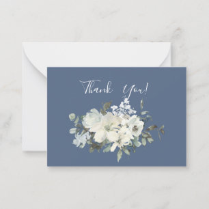 Dusty Blue & White Floral Thank You- Blue Card