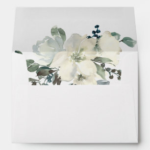 Dusty Blue & White Floral V2- White Envelope