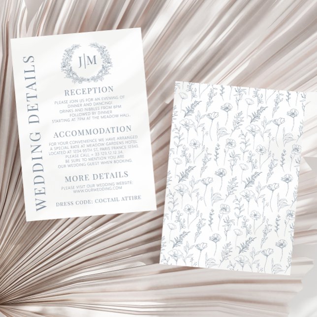 Dusty blue white floral wedding details cards (Creator Uploaded)