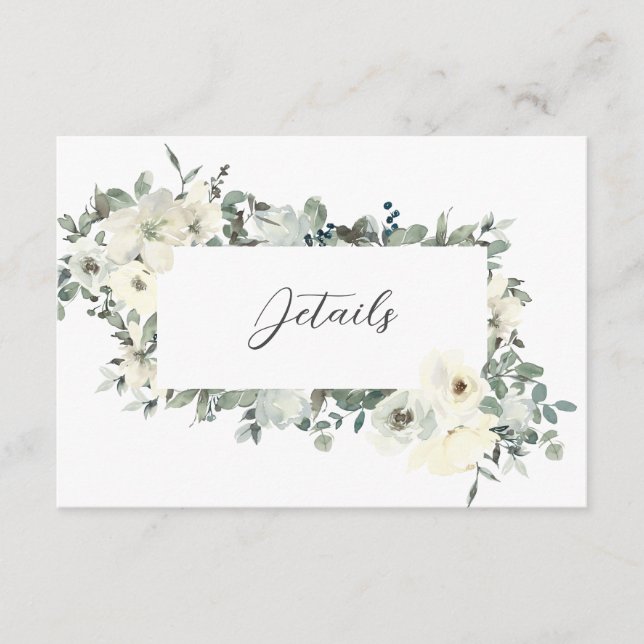 Dusty Blue & White Floral Wedding Directions Enclosure Card (Front)
