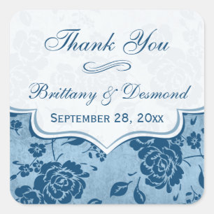 Dusty Blue, White Floral Wedding Favour Sticker