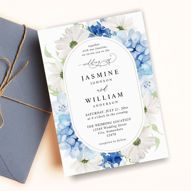 Dusty Blue & White Floral Wedding Invitation (Creator Uploaded)