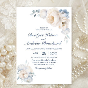 Dusty Blue White Floral Wedding Invitation