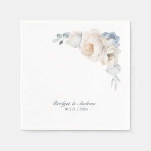 Dusty Blue White Floral Wedding Napkin