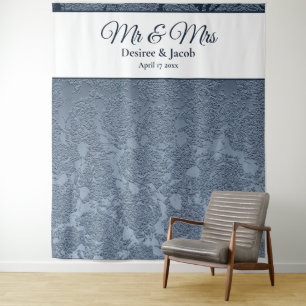Dusty Blue White Floral Wedding Photo Booth Tapestry