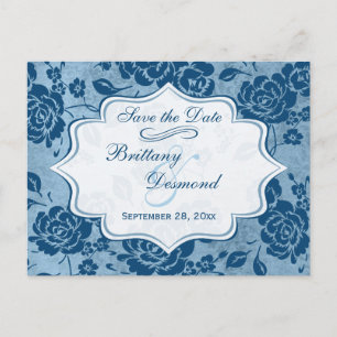 Dusty Blue White Floral Wedding Save the Date Card