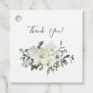 Dusty Blue & White Floral Wedding Thank You- White Favour Tags