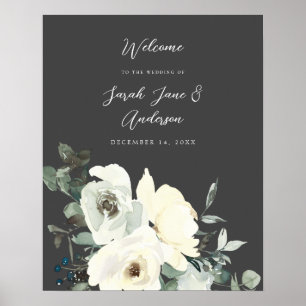Dusty Blue & White Floral Welcome Wedding- Grey Poster