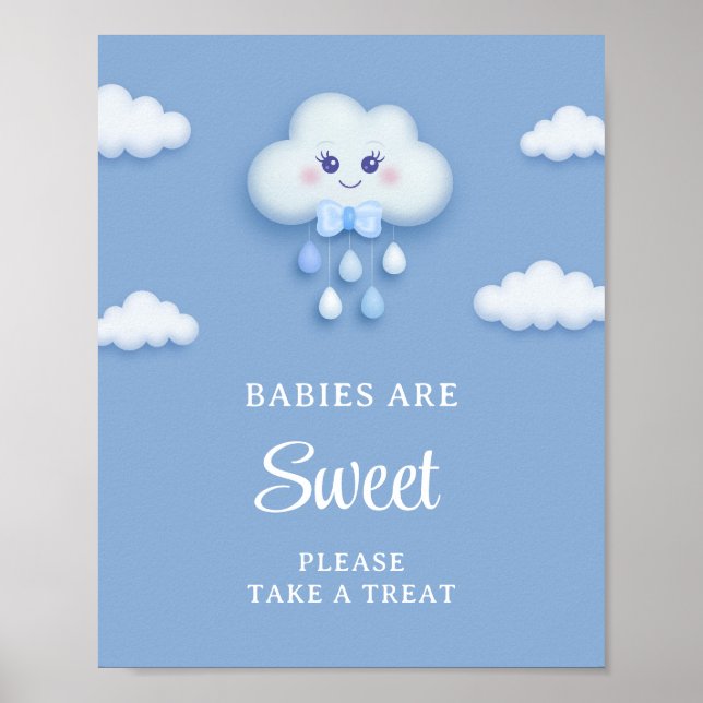 Dusty blue white fluffy cloud babies are sweet poster (Front)