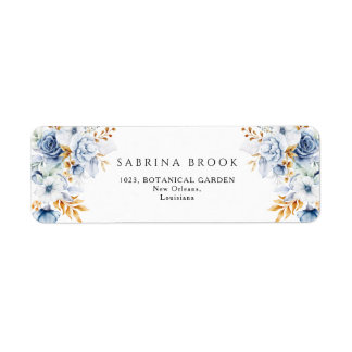 Dusty Blue White Gold Floral Wedding Address