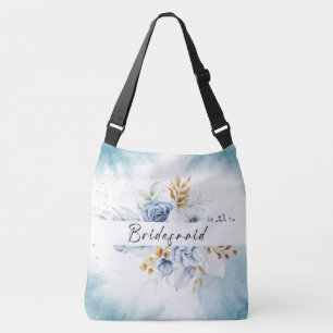 Dusty Blue White Gold Floral Wedding Crossbody Bag