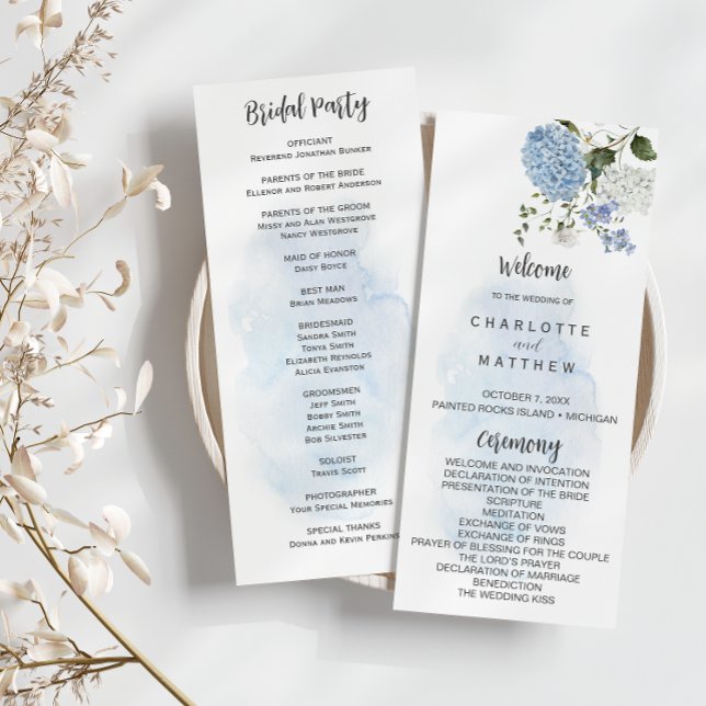 Dusty Blue White Hydrangeas Floral Wedding Program Invitation (Creator Uploaded)