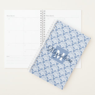 Dusty Blue & White Lacy Damask Monogram & Name Planner