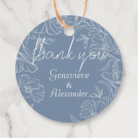 Dusty Blue White Lily Floral Wedding Favour Tag Se