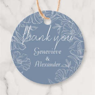 Dusty Blue White Lily Floral Wedding Favour Tag Se
